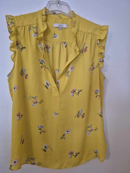 LOFT Tops - LOFT Yellow Floral Ruffle V-Neck Sleeveless Blouse
